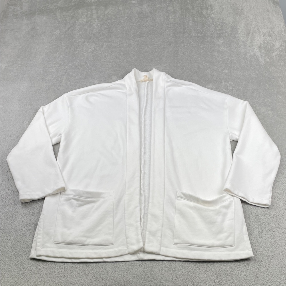NEW Eileen Fisher M 100% Organic Cotton Cream Open Cardigan Sweater